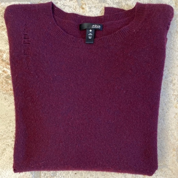 Cashmere crew Neck Sweater Womens M soft edgy Distressed Maroon streetwear - Picture 3 of 6